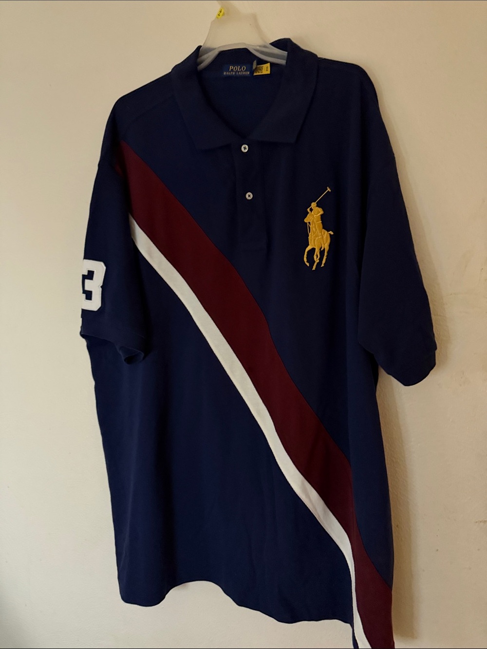 Polo by Ralph Lauren Navy Polo with Maroon & White Diagonal Stripes